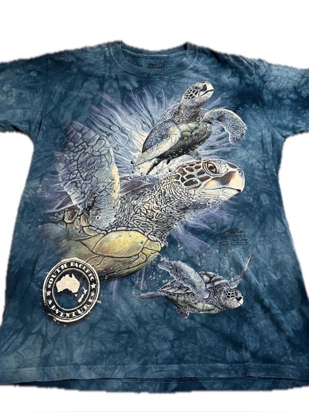 The Mountain Sea Turtles T-Shirt Mens S Tie Dye Y2K Graphic Tee Ocean Blue